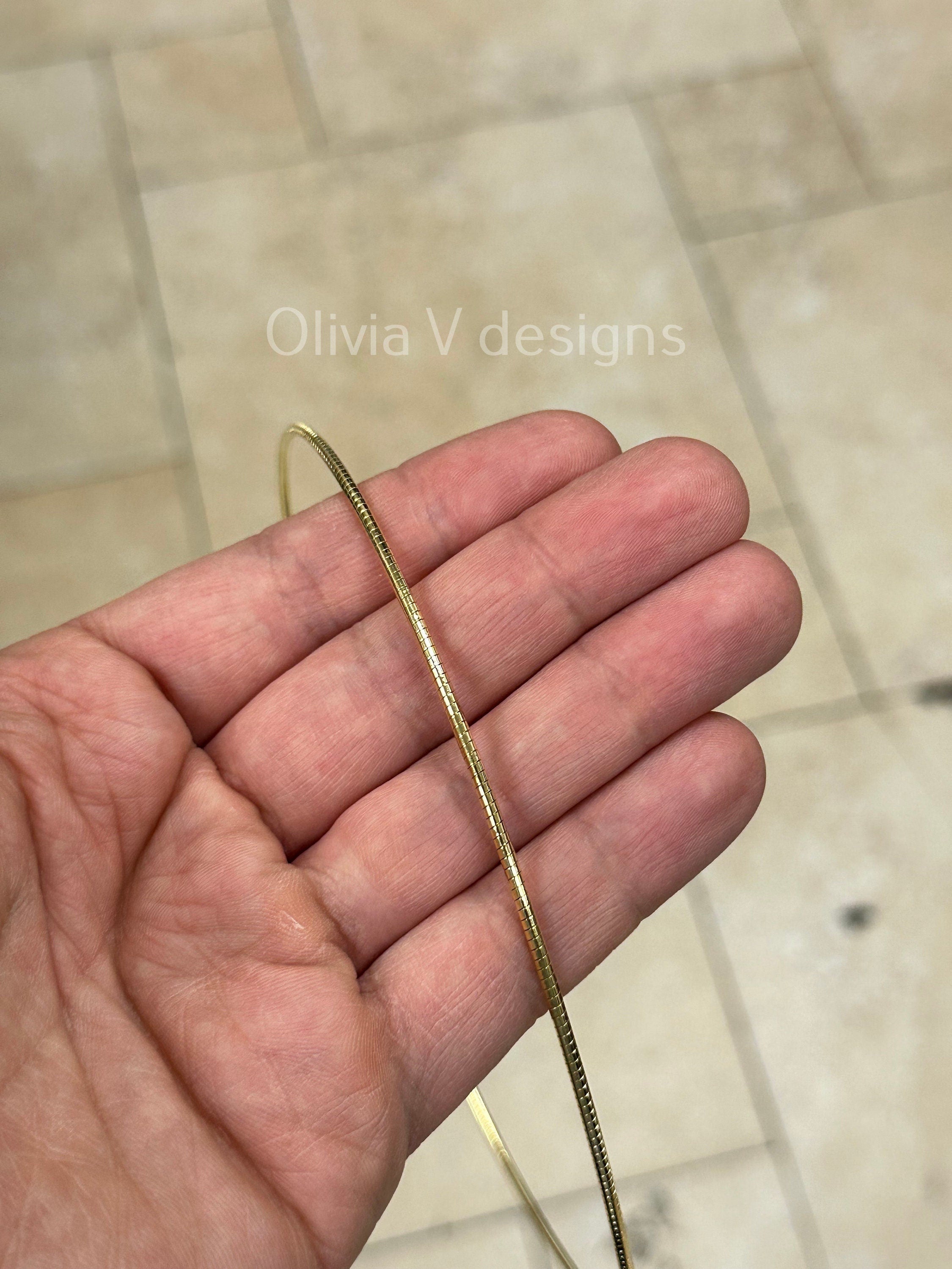 14k Yellow Gold Plated Over 925 Sterling Silver 2mm Omega Necklace  16'' 18'' 20'', Made In Italy, Gift