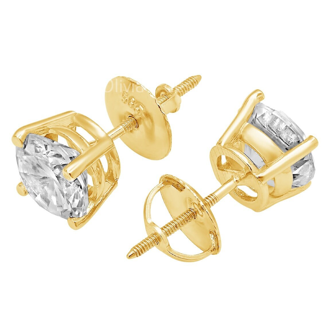 14k Yellow Gold Screw Back Brilliant Round Studs, Gifts for Wife, Anniversary Gifts