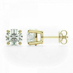 14k Yellow Gold Stud 3mm 4mm 5mm 6mm 7mm 8mm Round Created Diamond Stud Earrings Solitaire, Push Back, Genuine 14k Yellow Gold