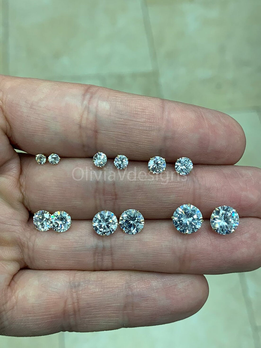 14k Yellow Gold Stud 3mm 4mm 5mm 6mm 7mm 8mm Round Created Diamond Stud Earrings Solitaire, Push Back, Genuine 14k Yellow Gold
