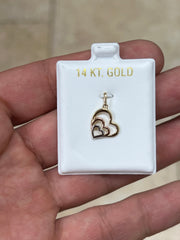 14k Yellow Gold Tri-Color Heart Pendant, Love Heart - Genuine 14k Yellow Gold - Pendant Gift
