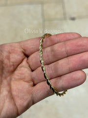 14k Yellow Gold Twisted Bangle Bracelet / Twisted Bangle / Cable Bangle Bracelet For Women