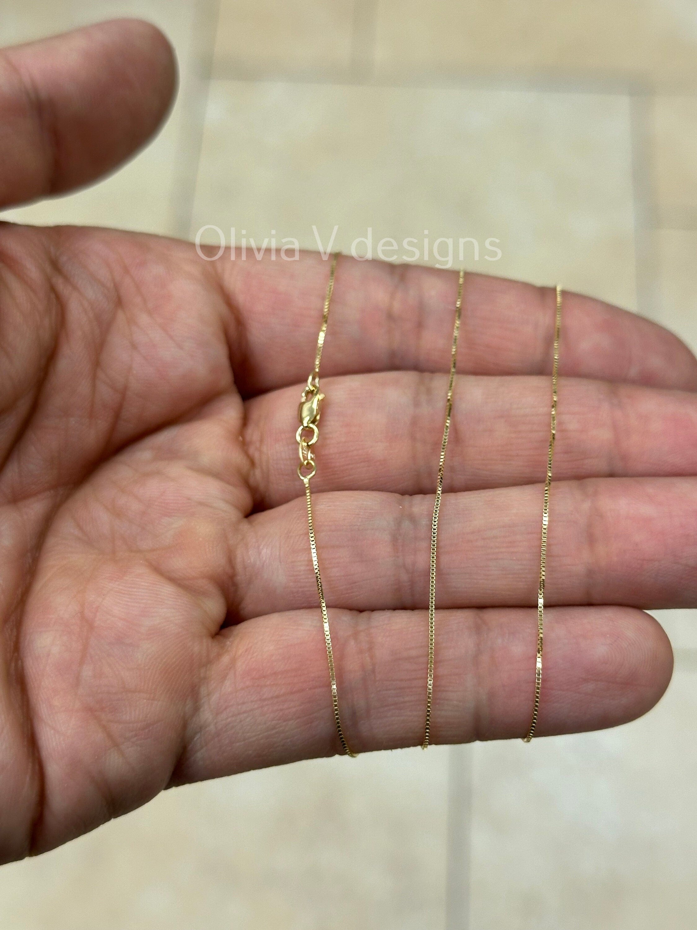 18K Solid Yellow Gold Box 0.5mm Necklace Chain With Lobster Clasp 16" 18" 20" Finished Necklace, Everyday Necklace