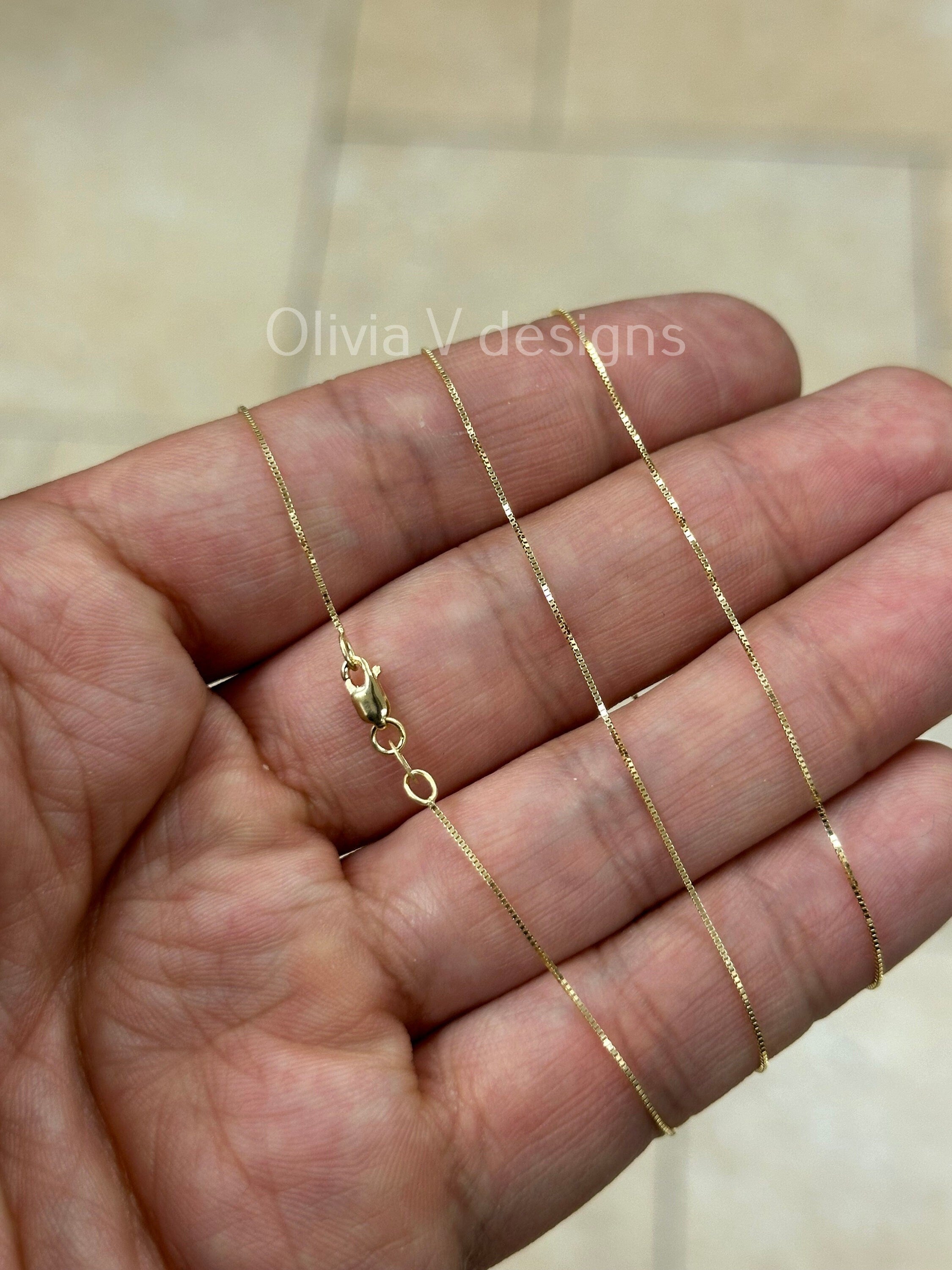 18K Solid Yellow Gold Box 0.5mm Necklace Chain With Lobster Clasp 16" 18" 20" Finished Necklace, Everyday Necklace