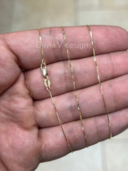 18K Solid Yellow Gold Box 0.6mm Necklace Chain With Lobster Clasp 16" 18" 20" Finished Necklace, Everyday Necklace