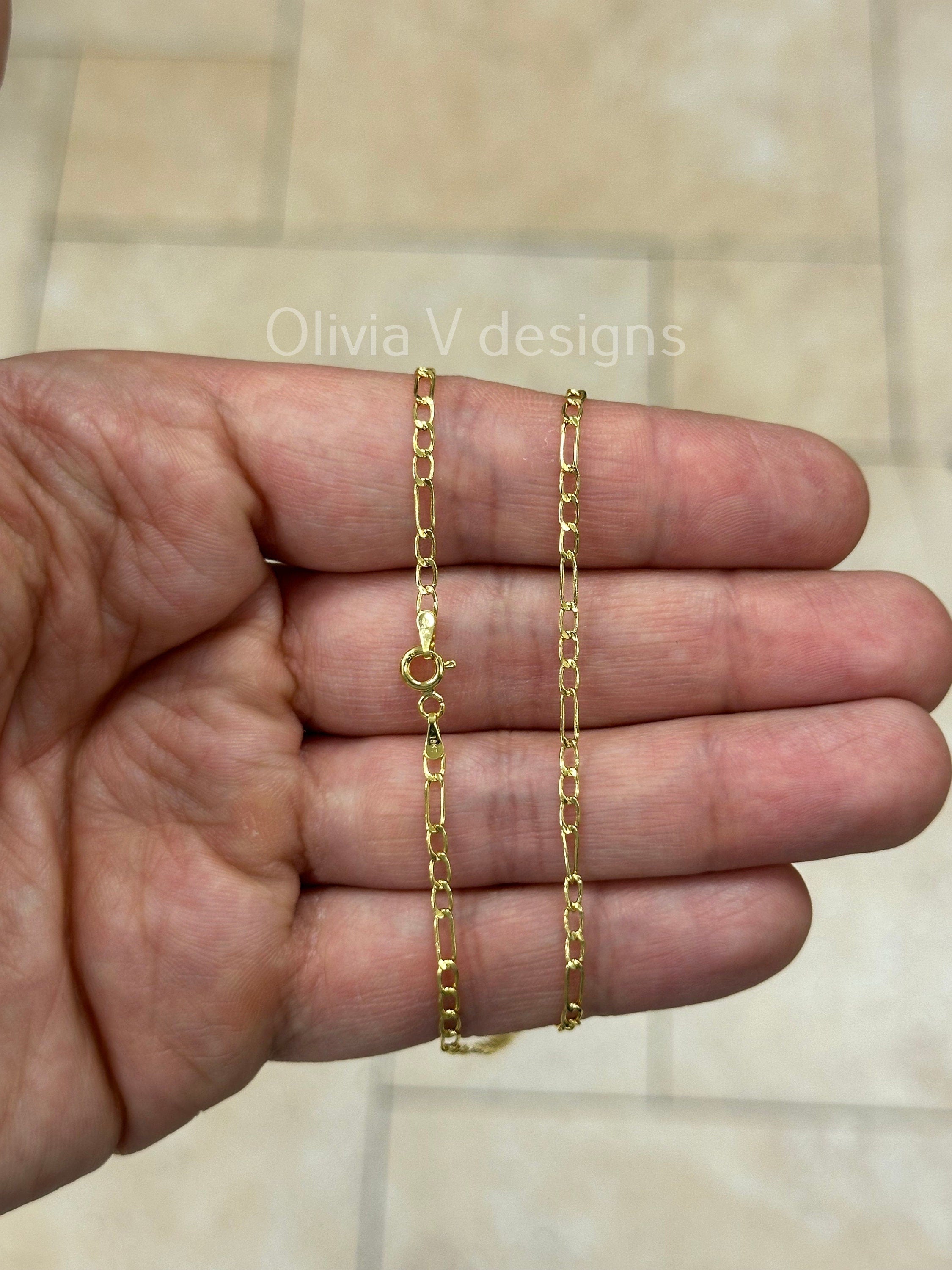 18K Yellow Gold Figaro Chain 2.3mm 18'' Inch, White Gold Chain, Necklace, Figaro Link Chain, Women, Men