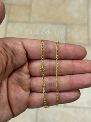18K Yellow Gold Figaro Chain 2.3mm 18'' Inch, White Gold Chain, Necklace, Figaro Link Chain, Women, Men