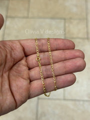 18K Yellow Gold Figaro Chain 2.3mm 18'' Inch, White Gold Chain, Necklace, Figaro Link Chain, Women, Men