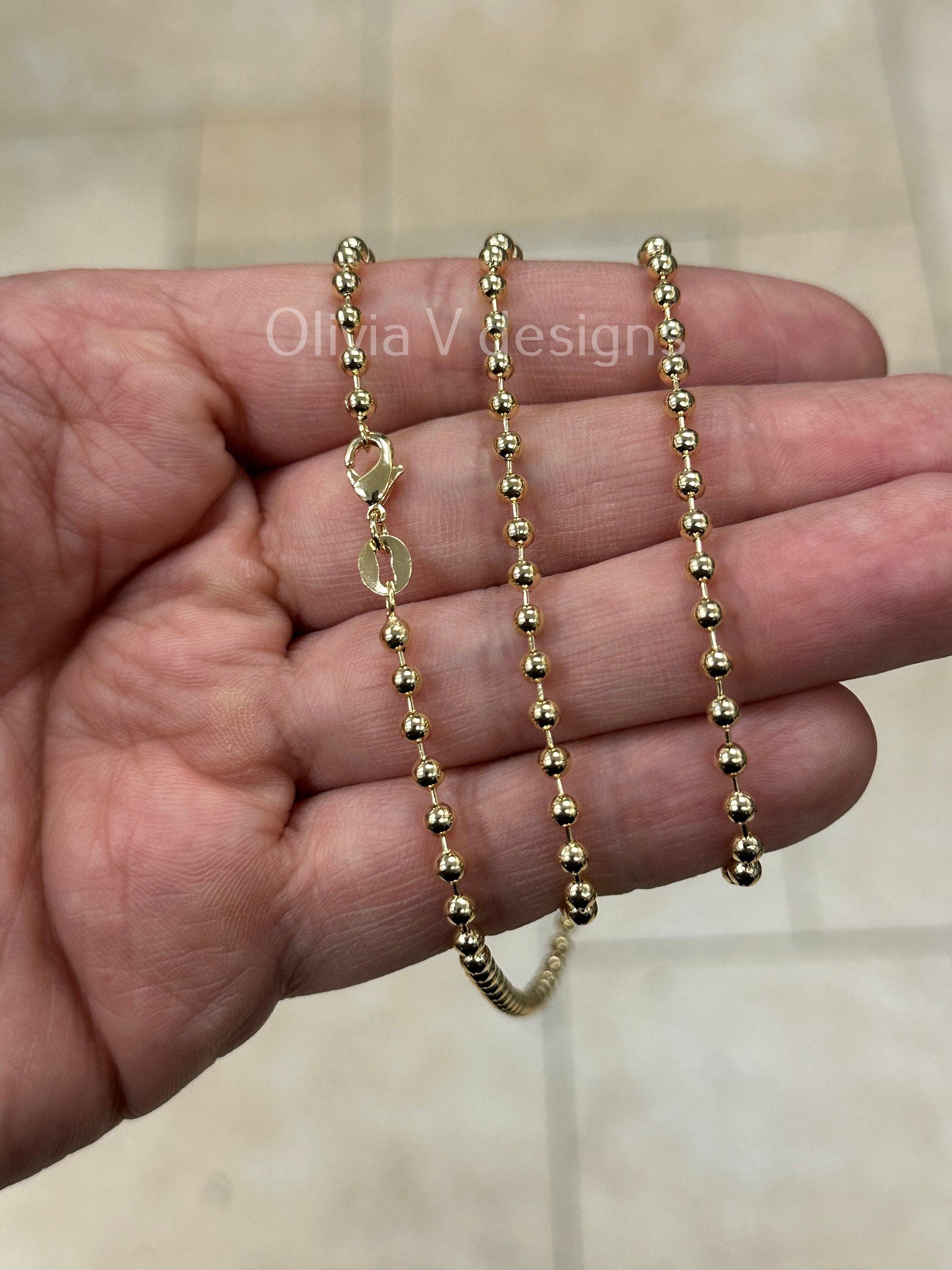 18K Yellow Gold Plated Ball Bead Chain Necklace 3.2mm For Women Or Men