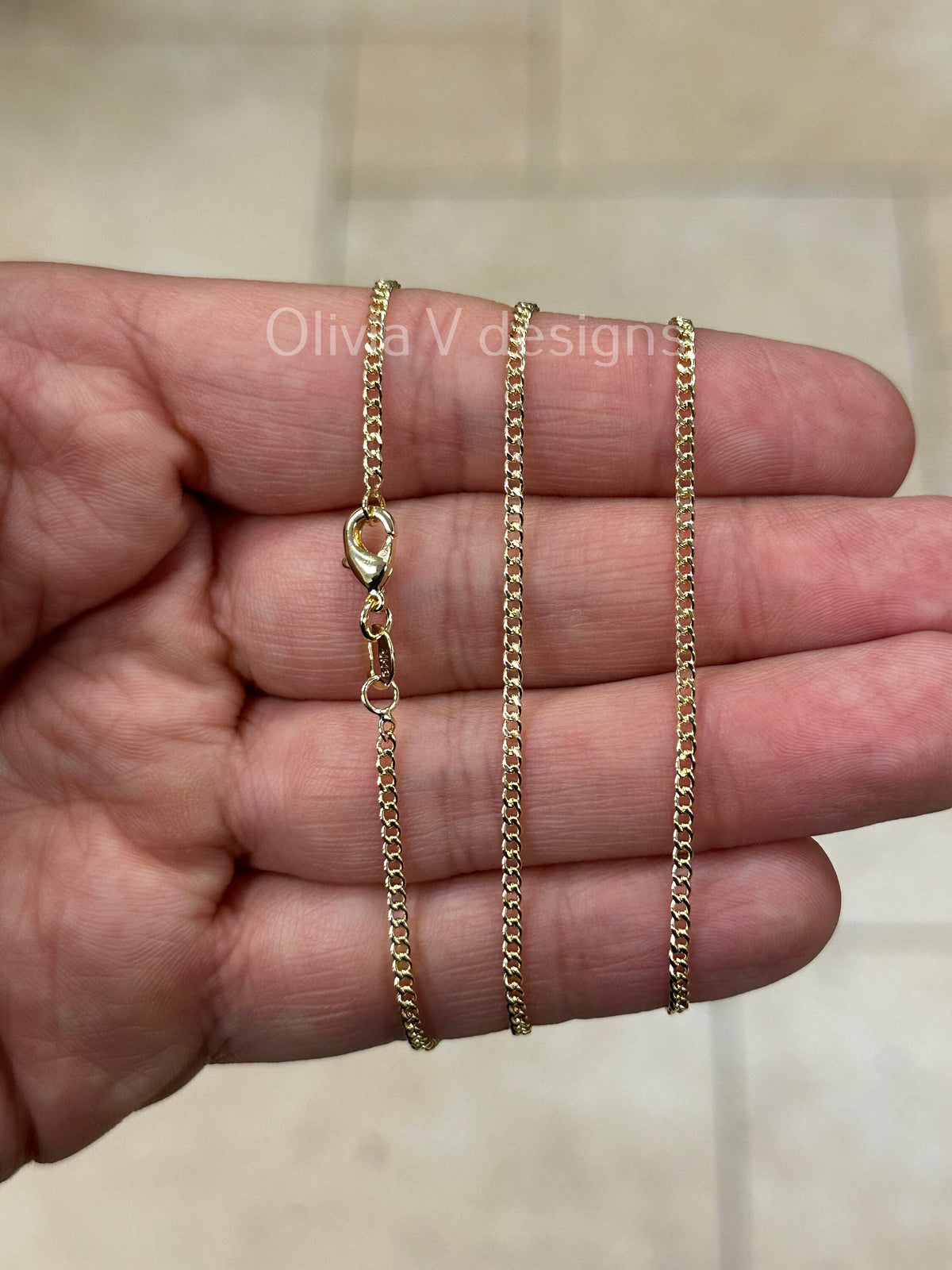 18K Yellow Gold Plated Cuban Curb Link Gold Chain Necklace 2mm For Women Or Men