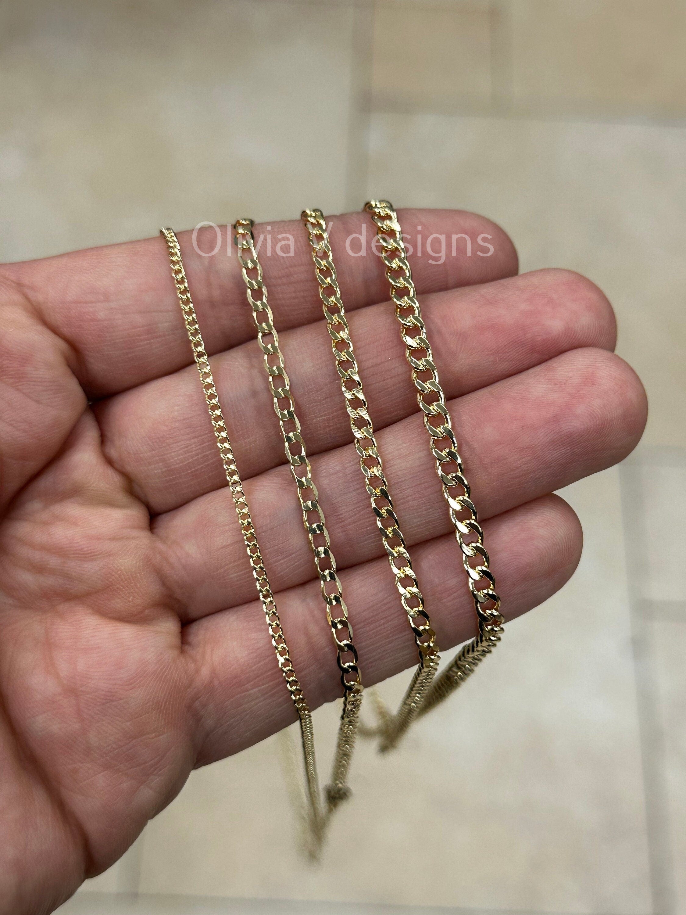 18K Yellow Gold Plated Cuban Curb Link Gold Chain Necklace 2mm 3mm 3.3mm 4mm, For Women Or Men, Gift, Minimalist