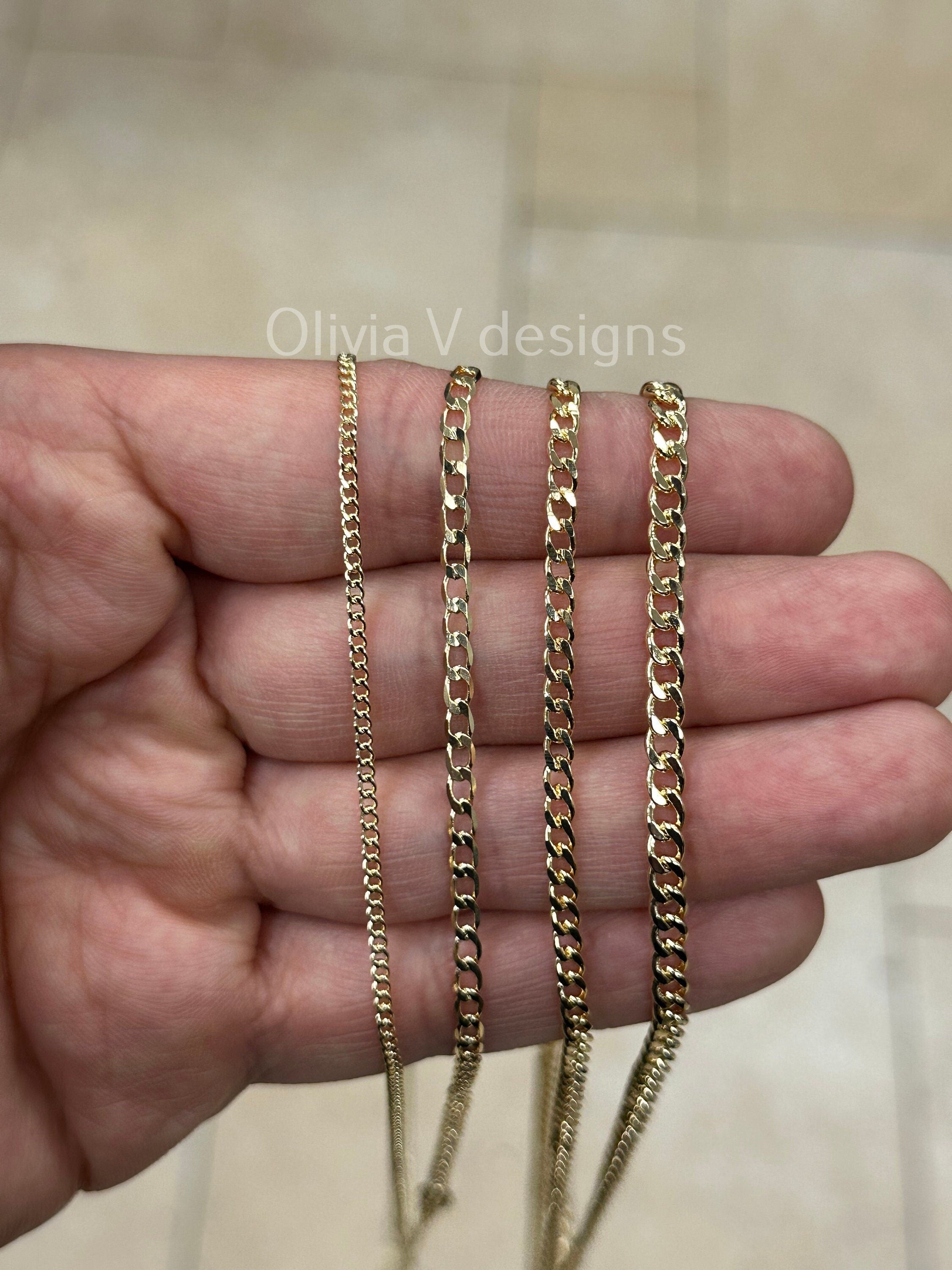 18K Yellow Gold Plated Cuban Curb Link Gold Chain Necklace 2mm 3mm 3.3mm 4mm, For Women Or Men, Gift, Minimalist