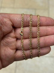 18K Yellow Gold Plated Cuban Curb Link Gold Chain Necklace 3.3mm For Women Or Men