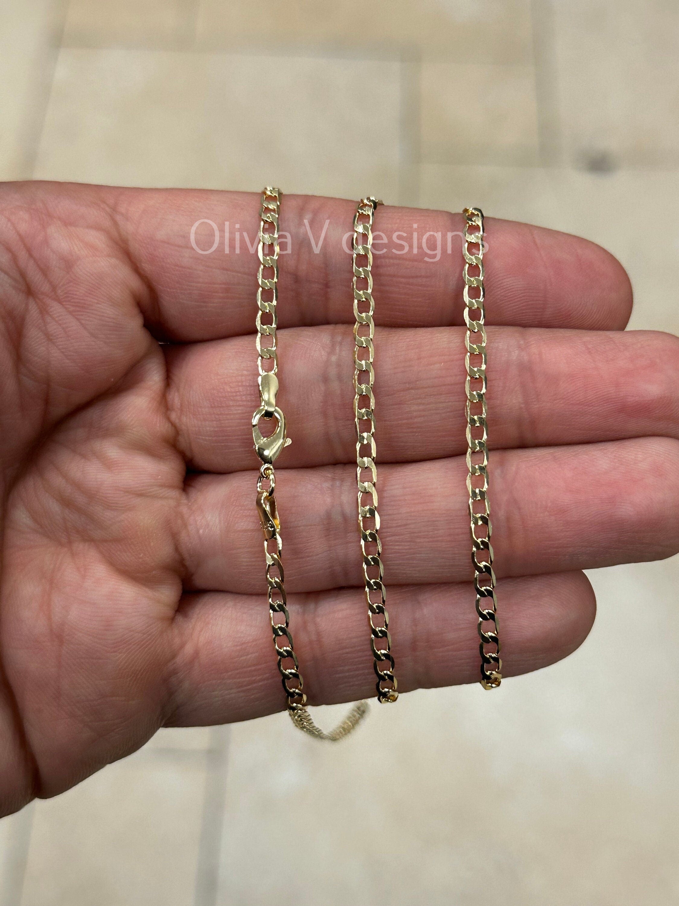 18K Yellow Gold Plated Cuban Curb Link Gold Chain Necklace 3mm For Women Or Men