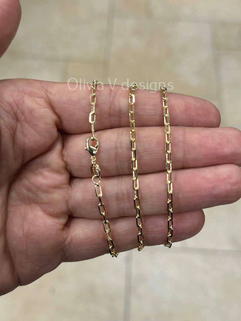 18K Yellow Gold Plated Elongated Link Chain, Paper Clip necklace, Rectangular Staple Link Chain Bracelet Necklace For Women, Layering Chain