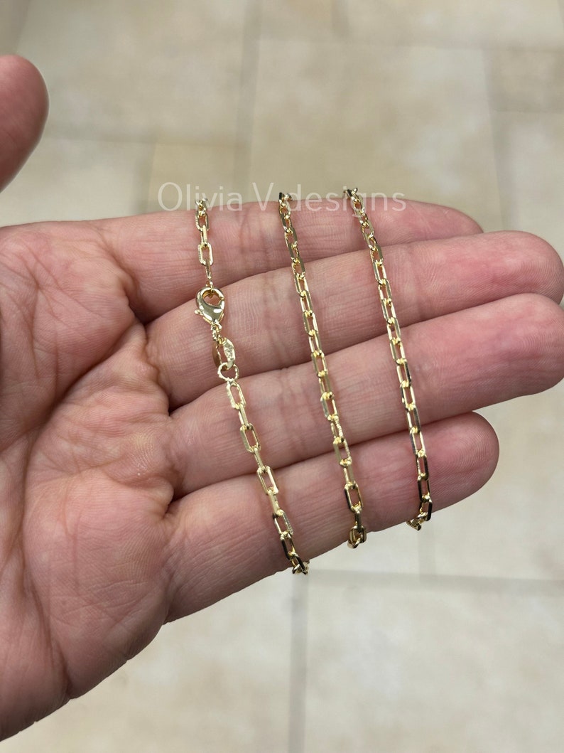18K Yellow Gold Plated Elongated Link Chain, Paper Clip necklace, Rectangular Staple Link Chain Bracelet Necklace For Women, Layering Chain