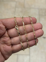 18K Yellow Gold Plated Elongated Link Chain, Paper Clip necklace, Rectangular Staple Link Chain Bracelet Necklace For Women, Layering Chain