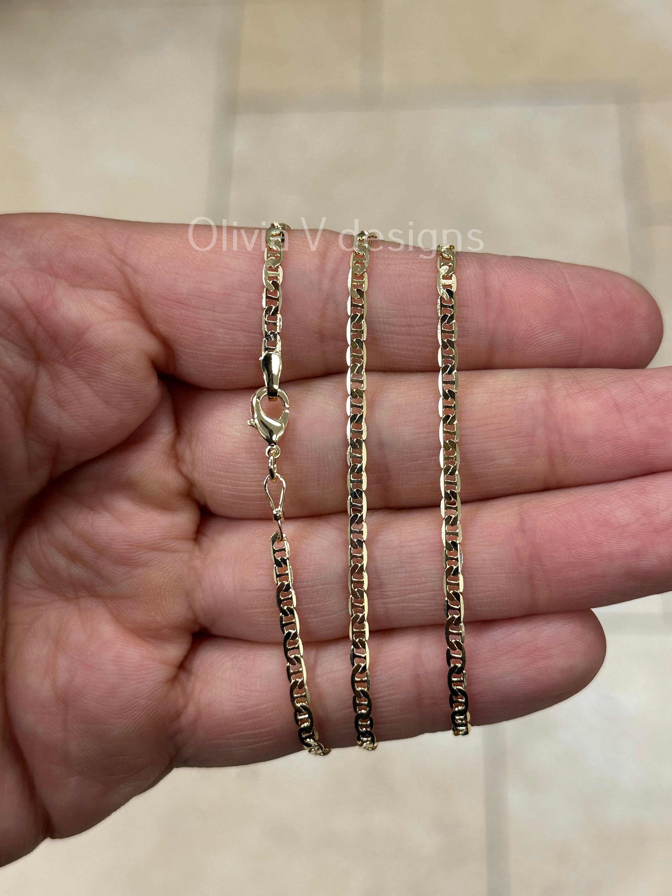 18K Yellow Gold Plated Flat Mariner Link Necklace For Men Women, Layering Chain, All Sizes