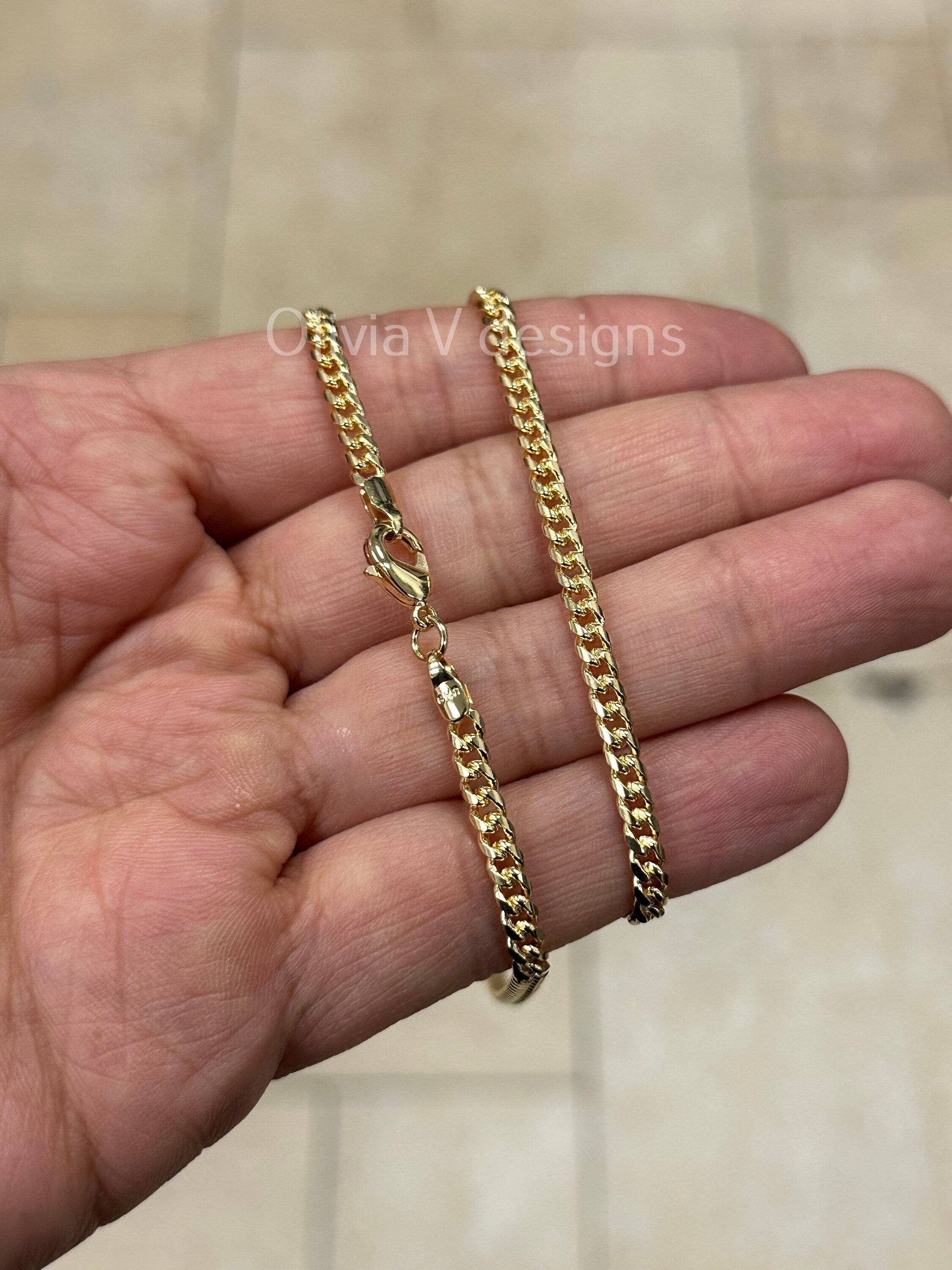 18K Yellow Gold Plated Miami Cuban Curb Link Gold Chain Necklace 3.7mm For Women Or Men