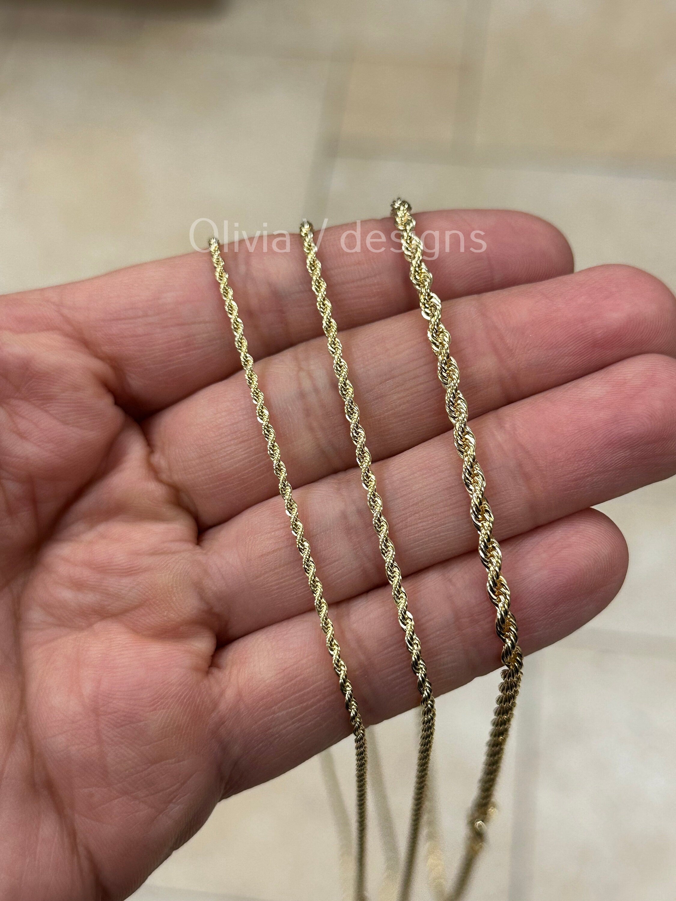 18K Yellow Gold Plated Rope Chain Necklace 1.7mm 2mm 3mm, For Men Women, New, Gift, Diamond Cut