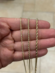 18K Yellow Gold Plated Rope Chain Necklace 1.7mm 2mm 3mm, For Men Women, New, Gift, Diamond Cut
