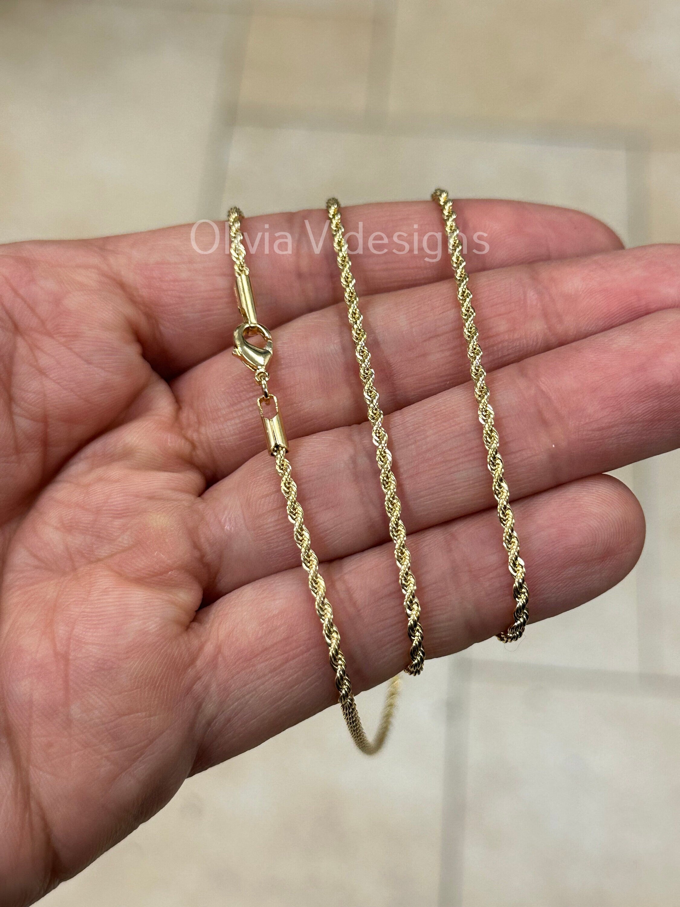 18K Yellow Gold Plated Rope Chain Necklace 2mm For Men Women, New, Gift
