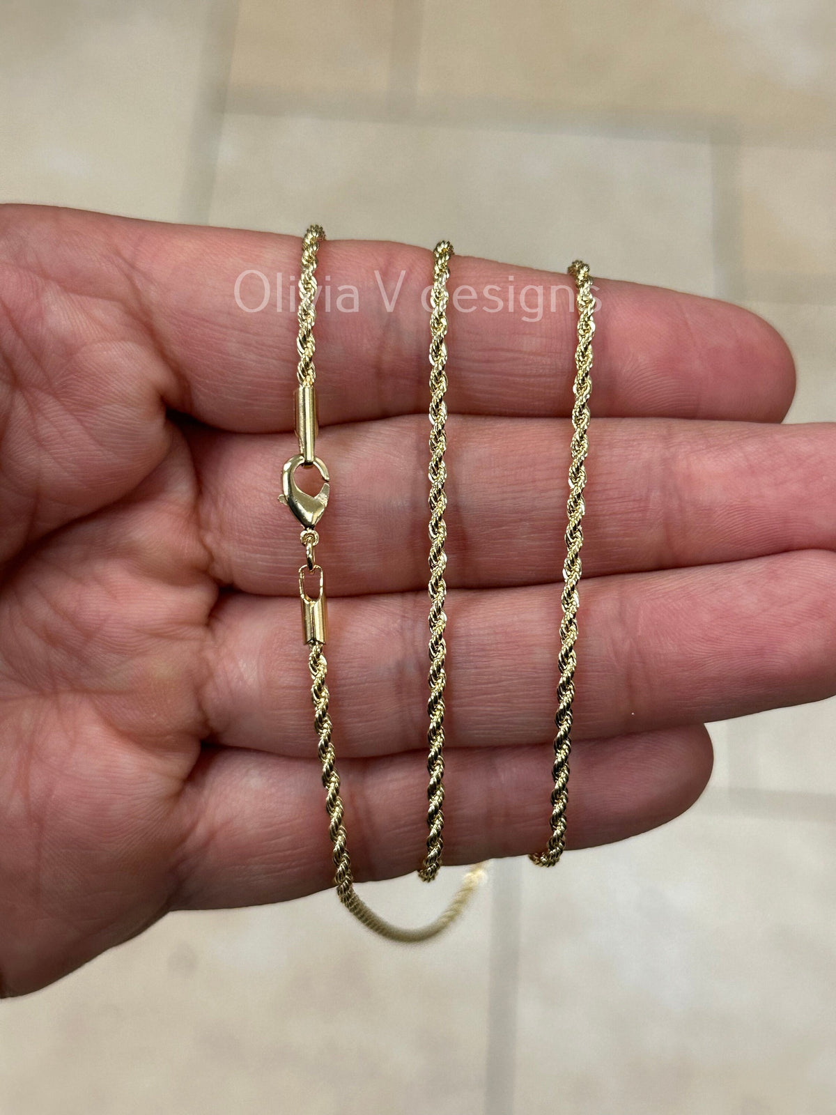 18K Yellow Gold Plated Rope Chain Necklace 2mm For Men Women, New, Gift