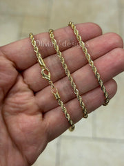 18K Yellow Gold Plated Rope Chain Necklace 3mm For Men Women, New, Gift