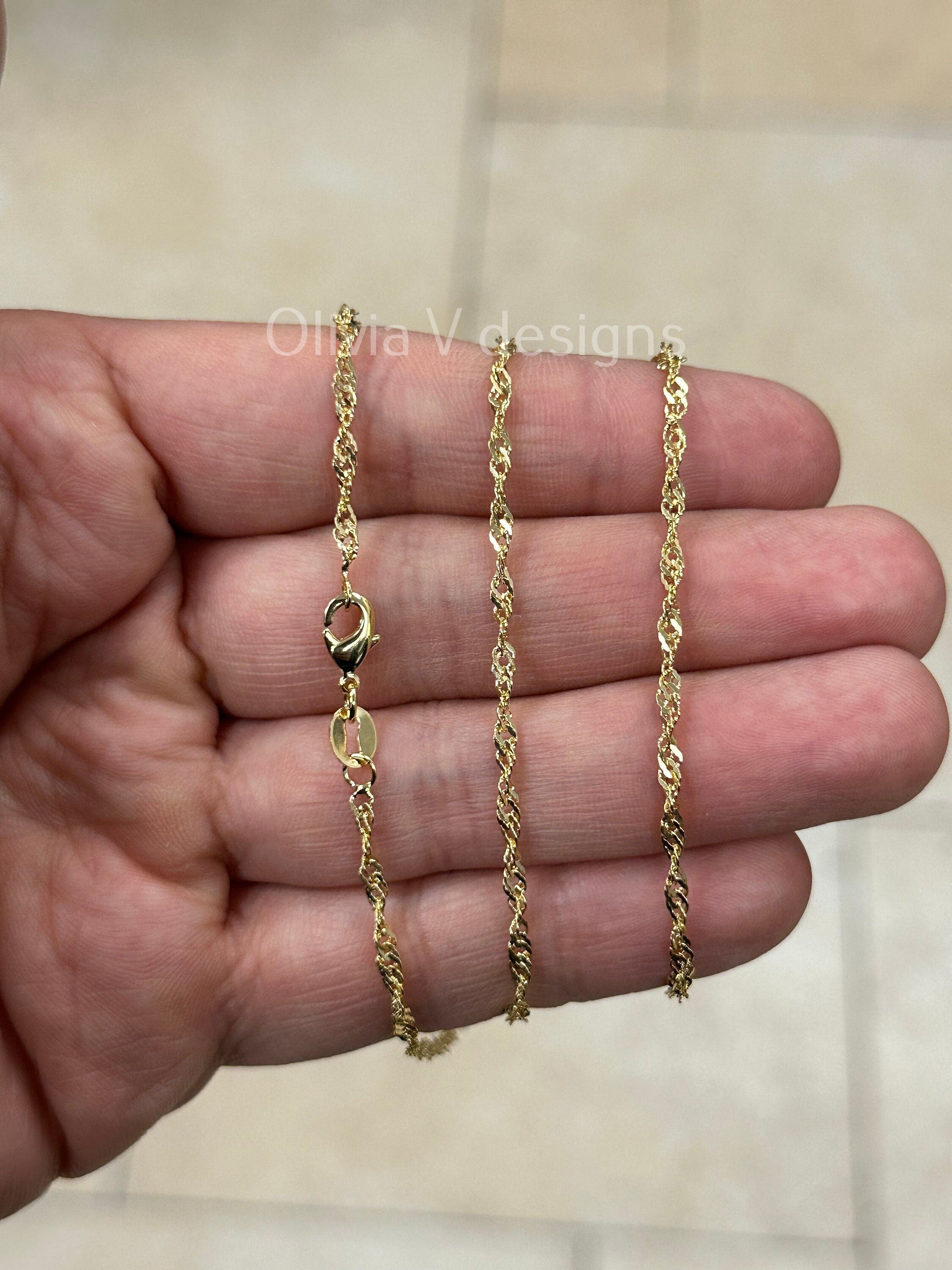 18K Yellow Gold Plated Singapore Rope Necklace For Women, Layering Chain, Minimalist