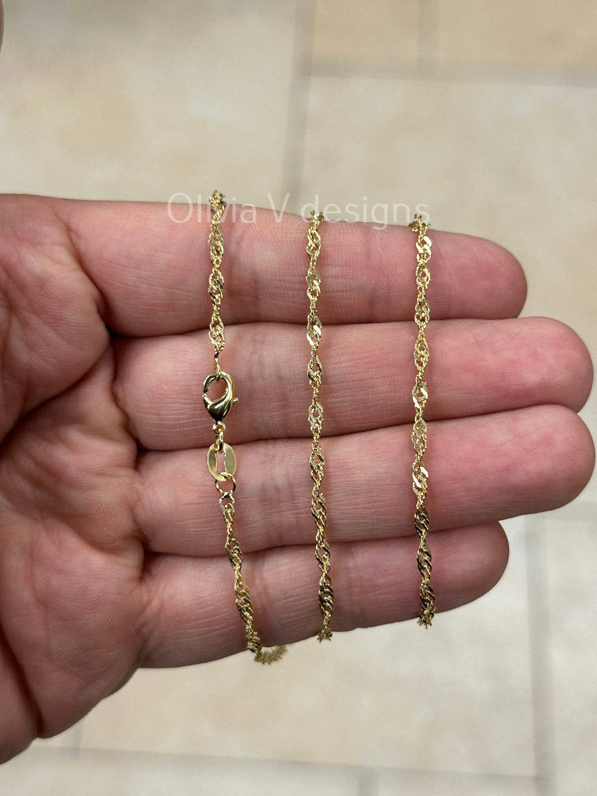 18K Yellow Gold Plated Singapore Rope Necklace For Women, Layering Chain, Minimalist