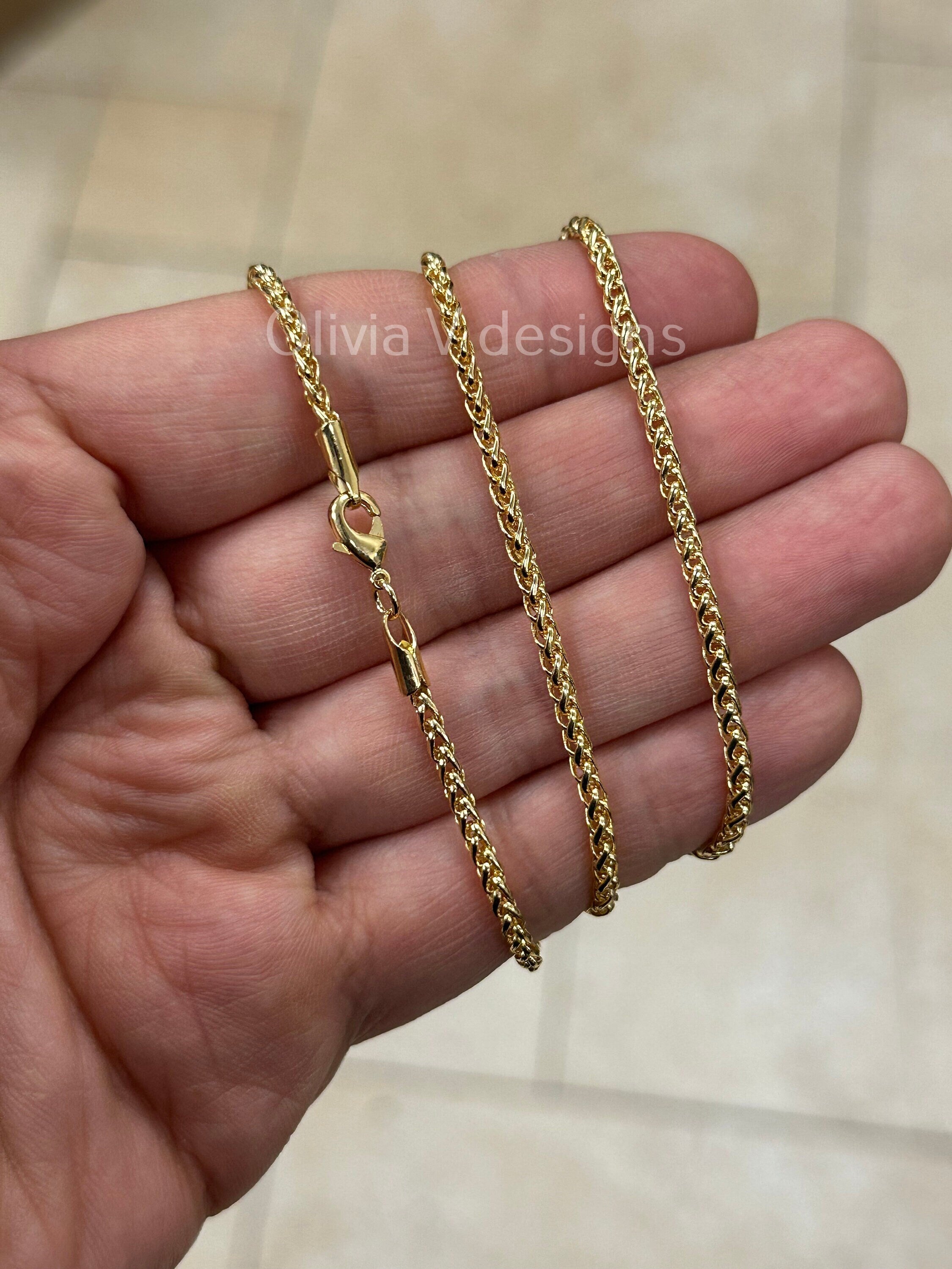 18K Yellow Gold Plated Spiga Wheat Gold Chain Necklace 2.6mm For Women Men
