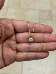 1 Carat Round Cut Real (Natural) Round Diamond Solitaire Pendant Necklace In 14K Yellow Gold, G-H