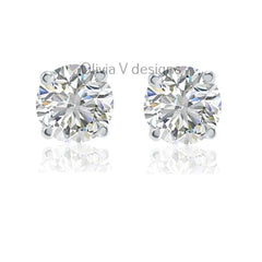 1 Carat TW Real (Natural) Round Diamond Solitaire Stud Earrings in 14K White Gold Color I-J I1