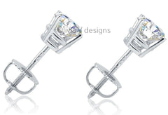 1 Carat TW Real (Natural) Round Diamond Solitaire Stud Earrings in 14K White Gold Color I-J I1