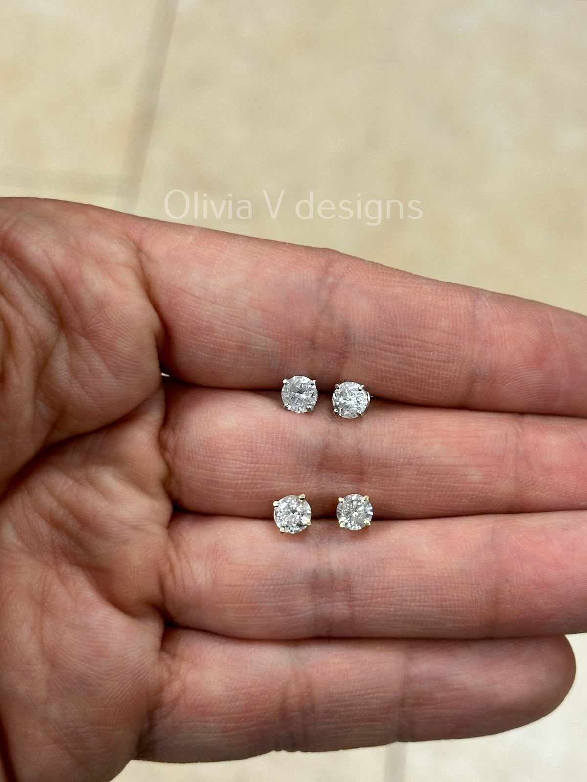 1 Carat TW Real (Natural) Round Diamond Solitaire Stud Earrings in 14K Yellow White Gold, 4-Prong Screw Backs, Color G/H