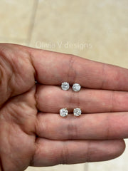 1 Carat TW Real (Natural) Round Diamond Solitaire Stud Earrings in 14K Yellow White Gold, 4-Prong Screw Backs, Color G/H