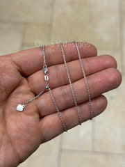 
1mm Solid Adjustable Diamond Cut Rope Chain REAL 14K White Gold Up To 22", Rope Chain, 14k White Gold
