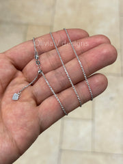 
1mm Solid Adjustable Diamond Cut Rope Chain REAL 14K White Gold Up To 22", Rope Chain, 14k White Gold
