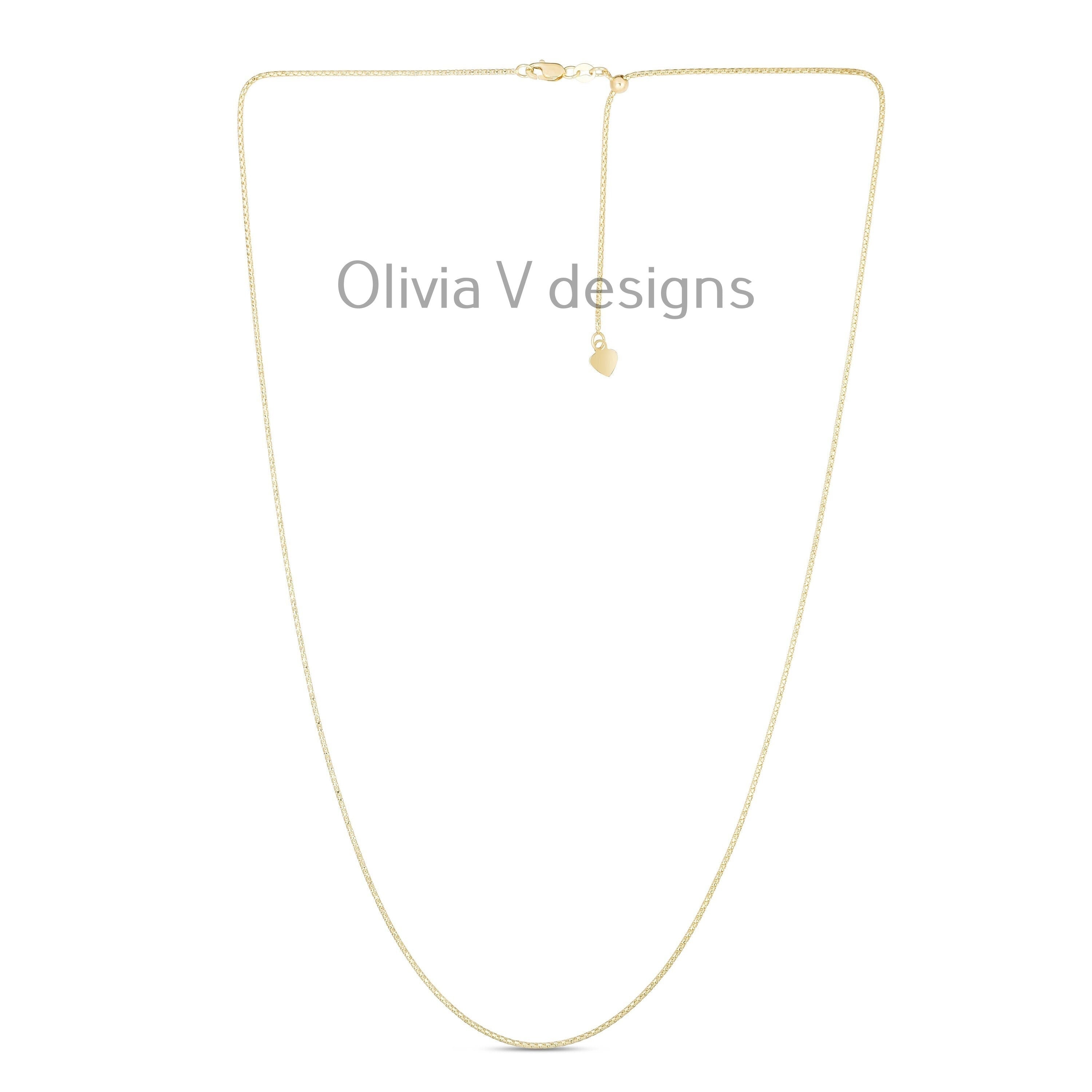 1mm Solid Adjustable Popcorn Chain REAL 14K Yellow Gold Up To 22", Popcorn Chain, Genuine 14k