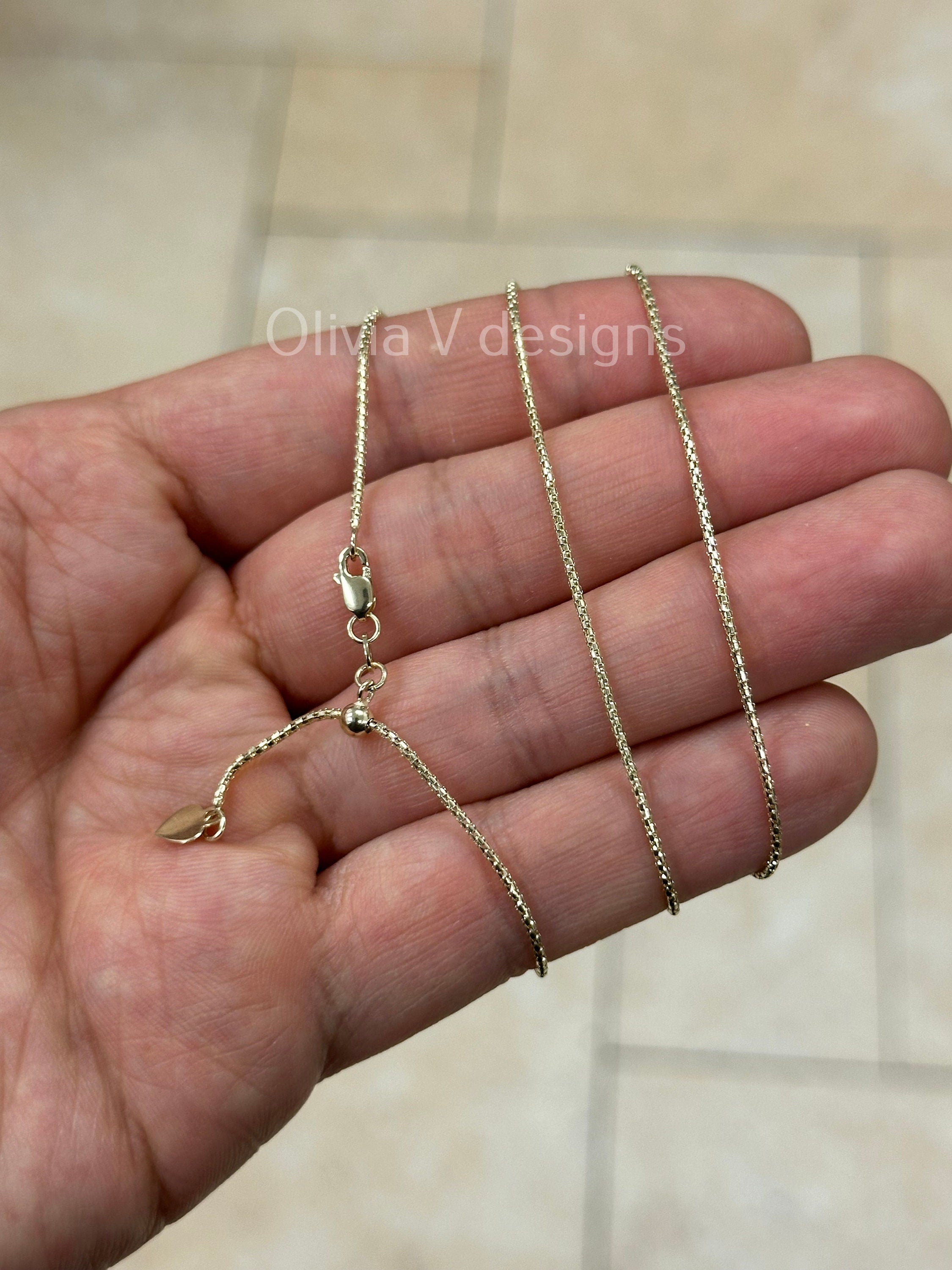 1mm Solid Adjustable Popcorn Chain REAL 14K Yellow Gold Up To 22", Popcorn Chain, Genuine 14k