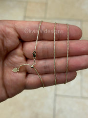 1mm Solid Adjustable Popcorn Chain REAL 14K Yellow Gold Up To 22", Popcorn Chain, Genuine 14k