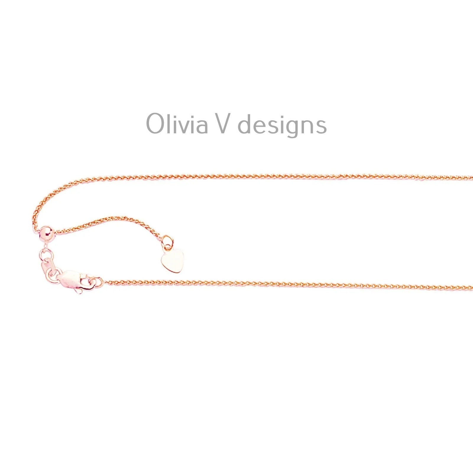 1mm Solid Adjustable Wheat Spiga Chain REAL 14K Rose Gold Up To 22", Spiga Wheat Chain, 14k Rose Gold