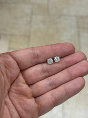 2.00 Carat Total Weight Real Natural Round Diamond Solitaire Stud Earrings in 14K White Gold Color G/H