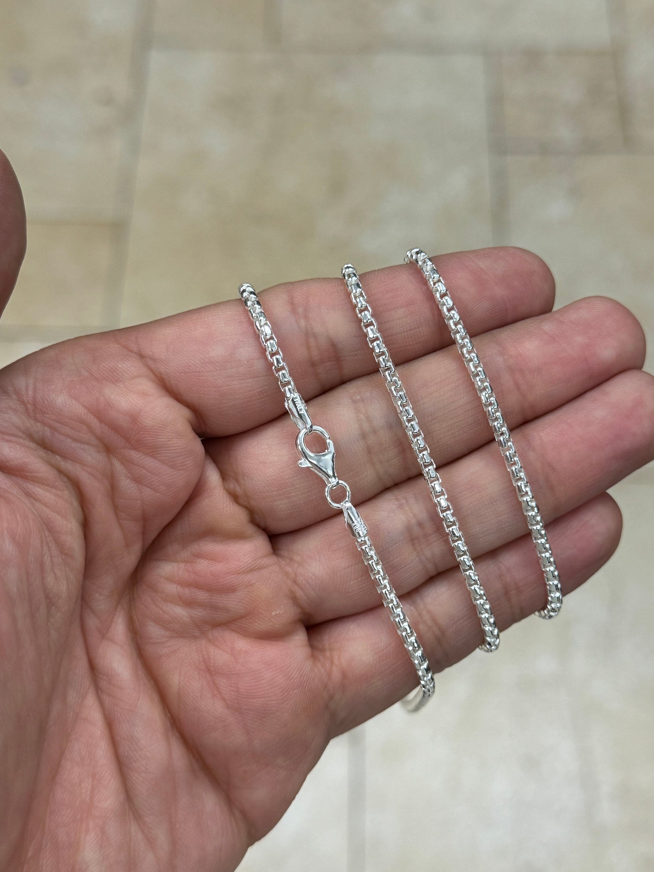 Round Box Chain, 2.6mm Round Box Chain, Sterling Silver Chain, 925 Sterling Silver, Mens or Womens Chain, Unisex, Made in Italy