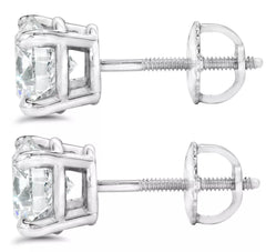 3.00 Carats TW Real (Natural) Round Diamond Solitaire Necklace & Studs Earrings Set 14k Gold in 14K Yellow Gold Color H/I