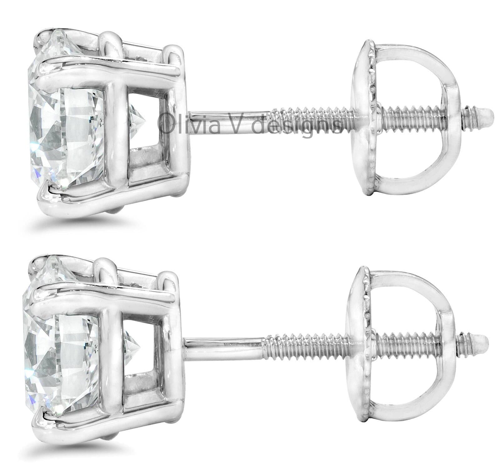 3.20 Carat TW Real (Natural) Round Diamond Solitaire Stud Earrings in 14K White Gold Color G/H