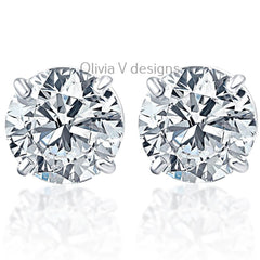 3.20 Carat TW Real (Natural) Round Diamond Solitaire Stud Earrings in 14K White Gold Color G/H