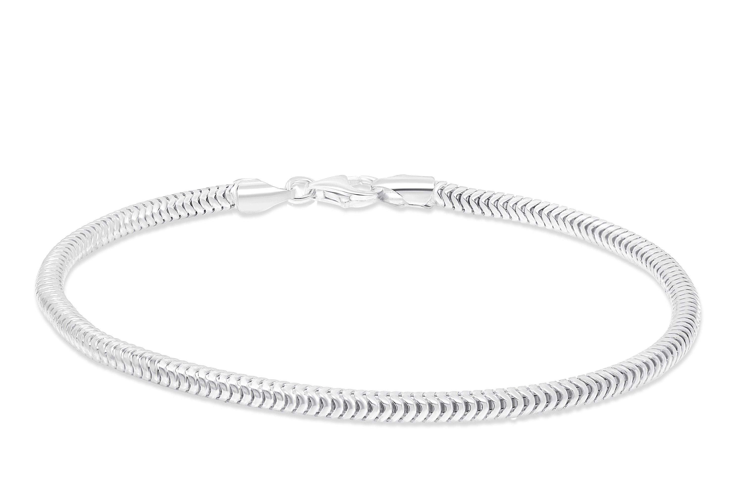 3.5MM Solid 925 Sterling Silver Italian Round Snake Chain Bracelet Anklet Made in Italy, Lengths: 7” 8” 9” 10”
