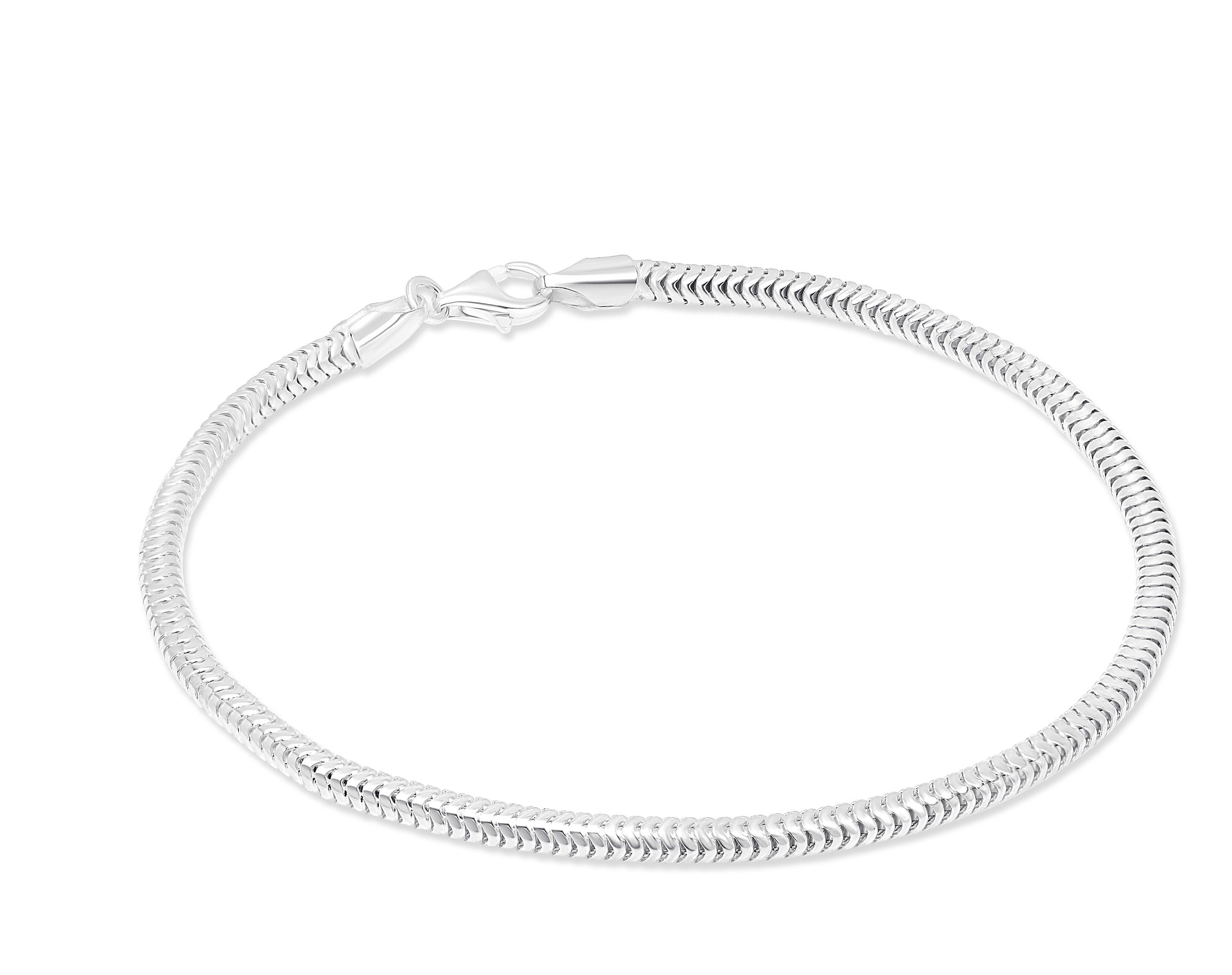 3.5MM Solid 925 Sterling Silver Italian Round Snake Chain Bracelet Anklet Made in Italy, Lengths: 7” 8” 9” 10”