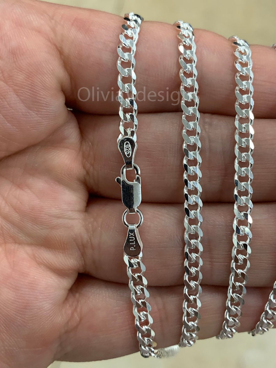3.7mm Solid 925 Sterling Silver Italian Chain Necklace, Solid Miami Cuban Curb Link Chain, Necklace Chain, Gift For Him, Cuban Link Necklace